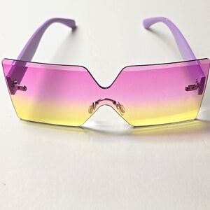 Gradient Purple Pink and Yellow Rimless Sunglasses
